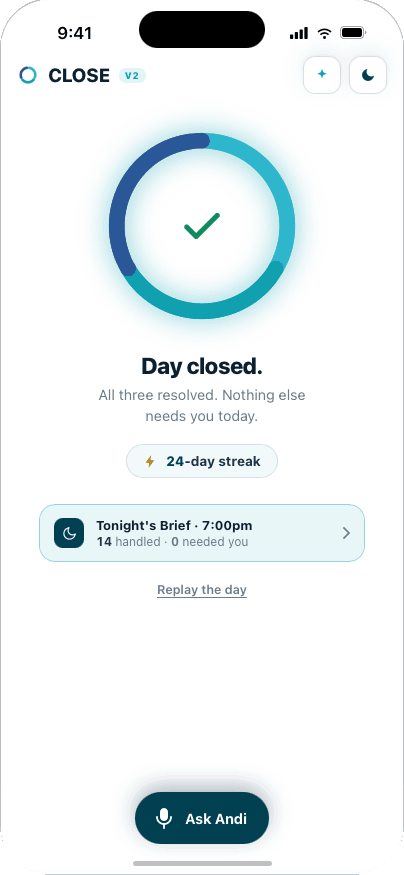 CLOSE app, day closed end state